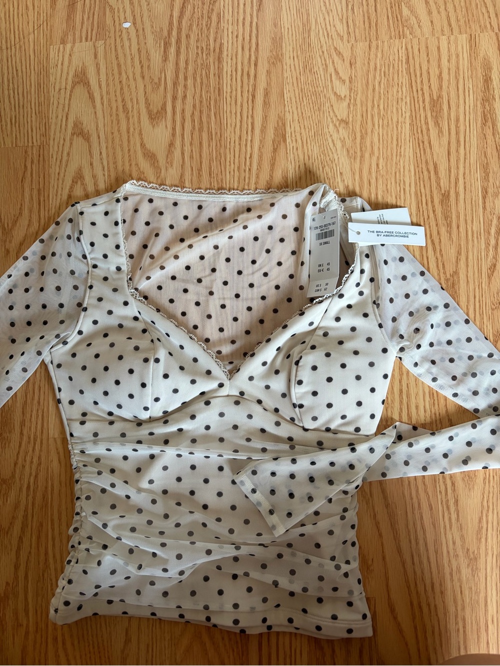 Abercrombie Polka Dot mesh Long Sleeve bra free top